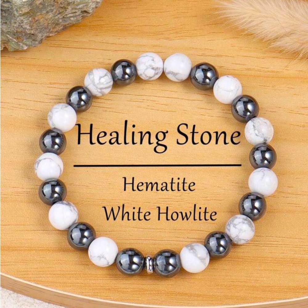 Healing Stone Hematite and White Howlite Bracelet